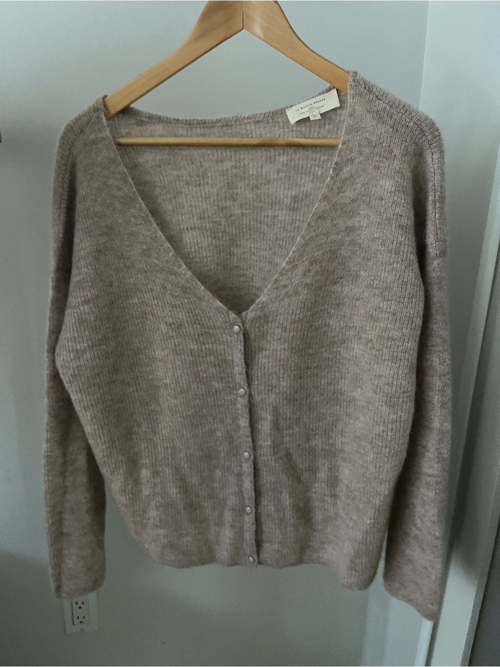 Sézane Taupe V-Neck Button Cardigan